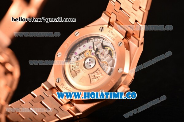 Audemars Piguet Royal Oak Clone AP Calibre 3120 Automatic Full Rose Gold with Black Dial and Stick Markers (EF) - Click Image to Close